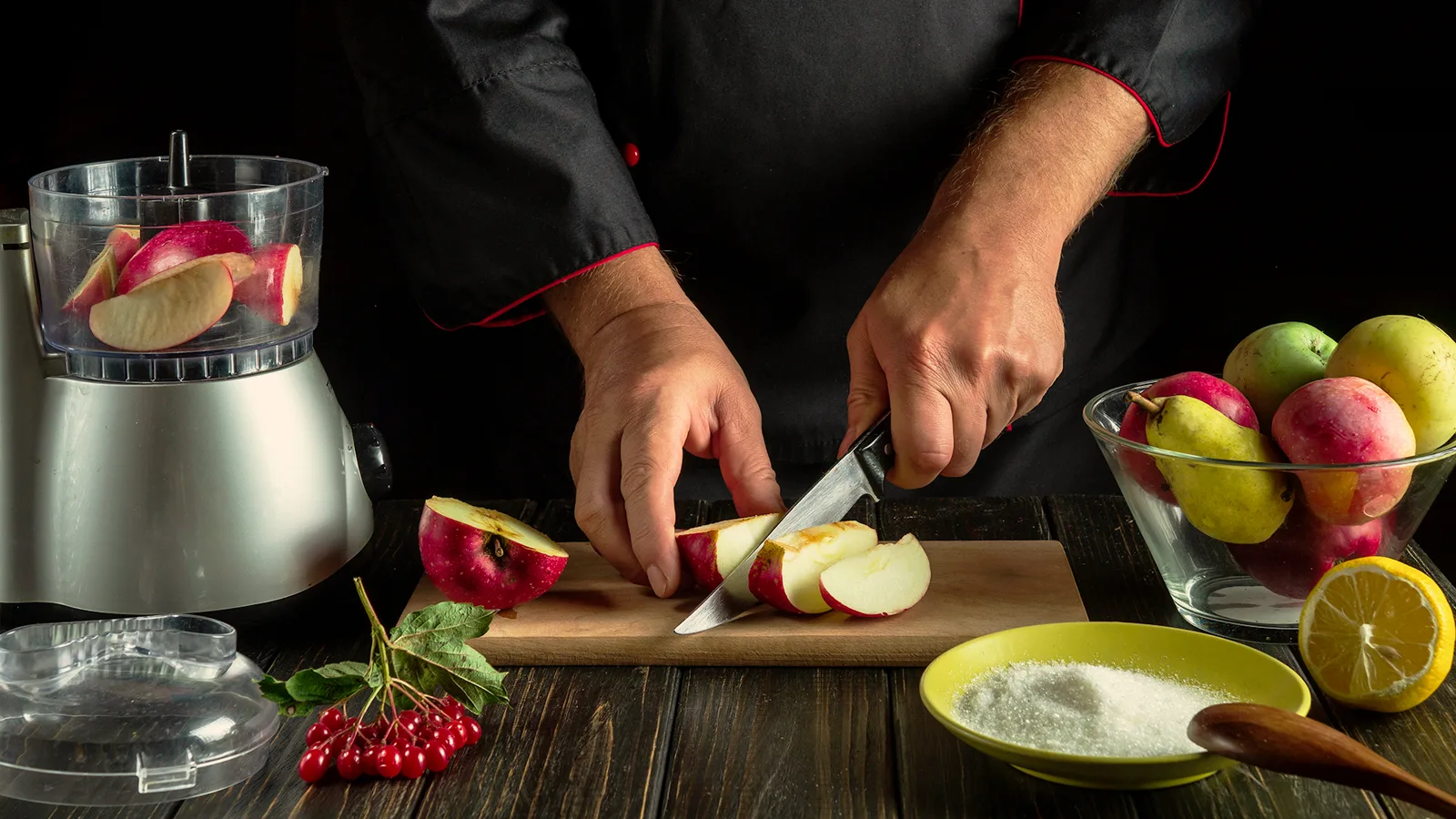 A chef testing a preparation with fresh produce