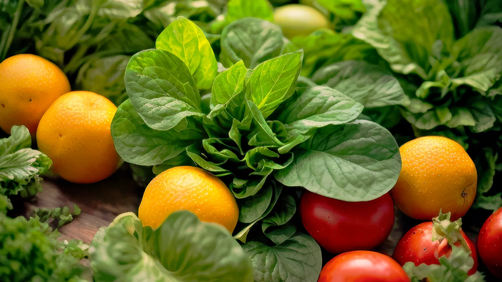 Citrus fruit and leafy produce selected for bespoke preparation