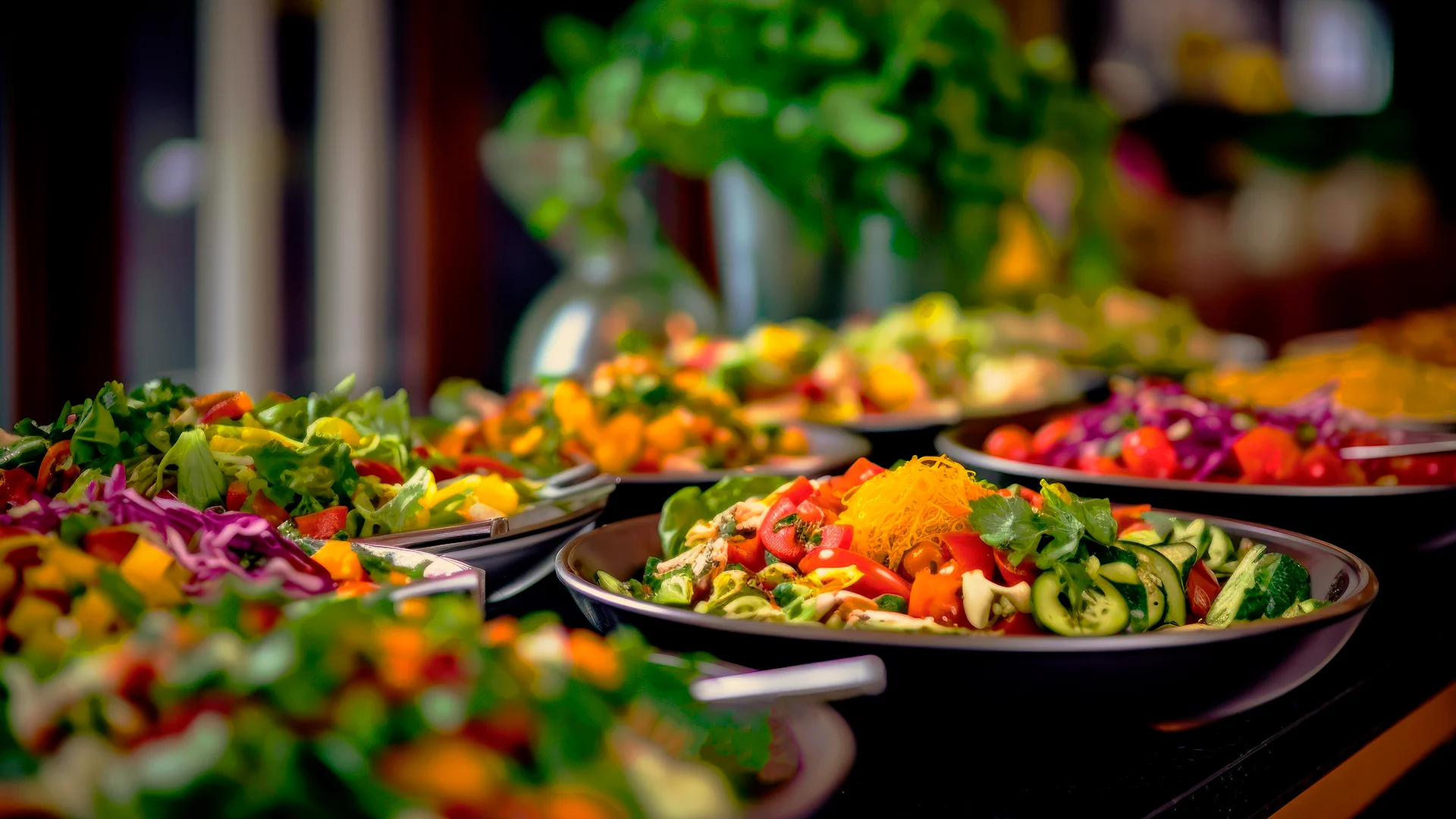 Fresh salads arranged for buffet service