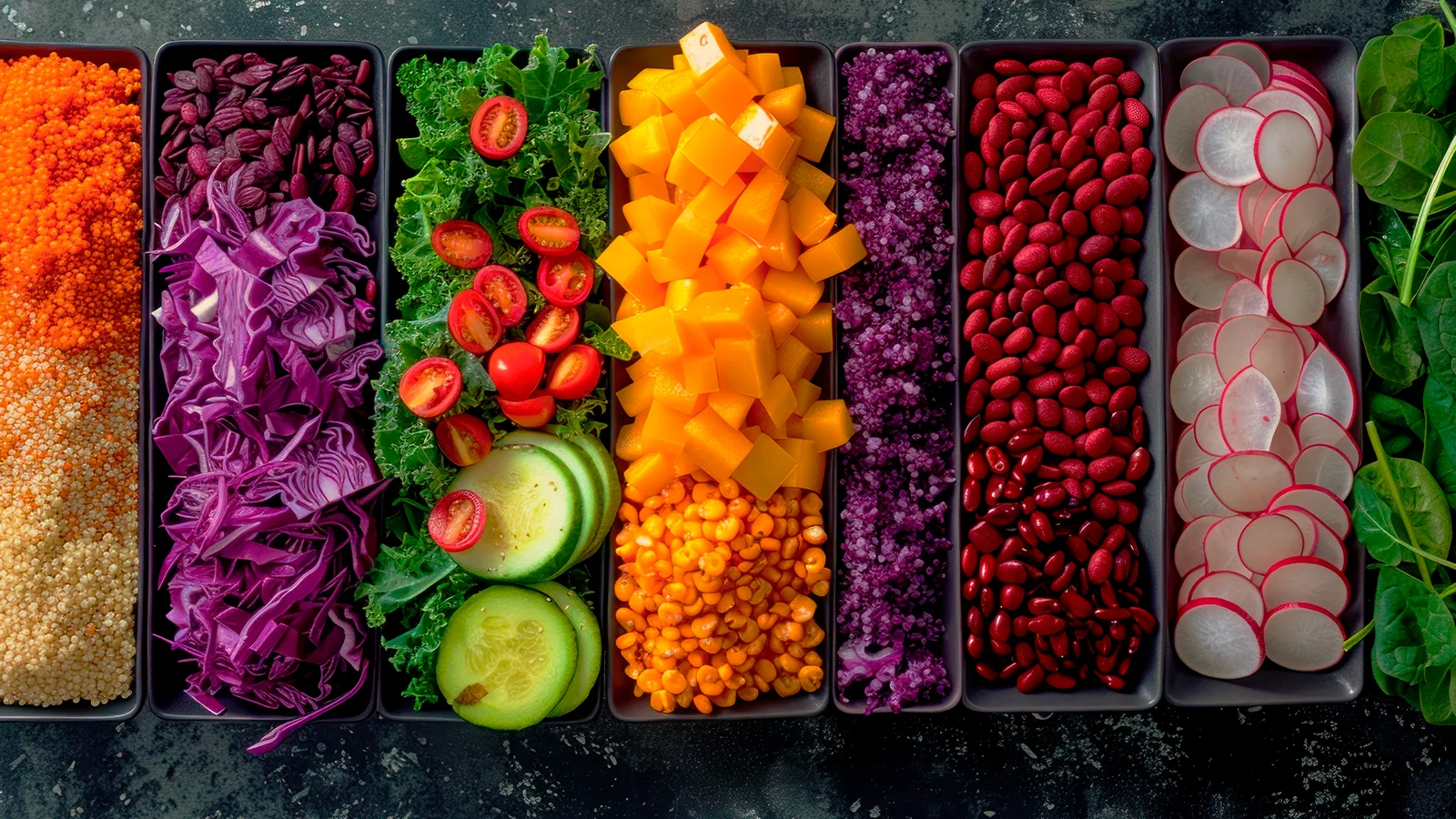 A colourful selection of prepared vegetables